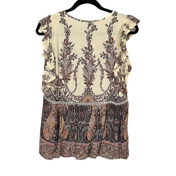 Luukse Boho Paisley Print Ruffle Hem Top - Size Medium - Picture 2 of 6